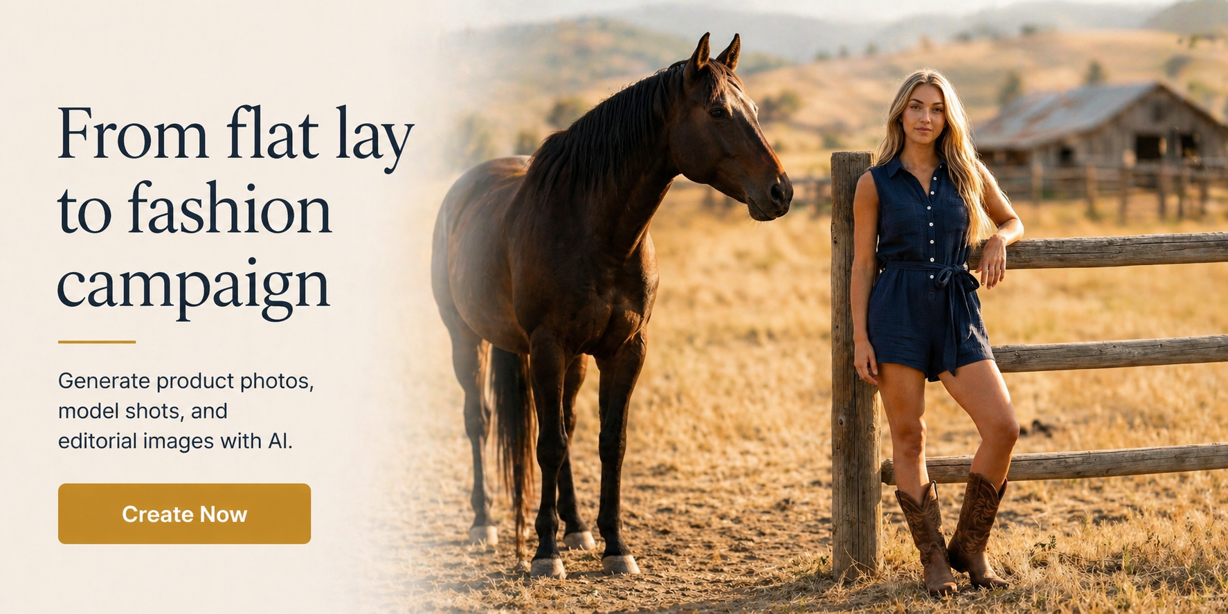 Layflatly campaign promo: From flat lay to fashion campaign. Generate product photos, model shots, and editorial images with AI.