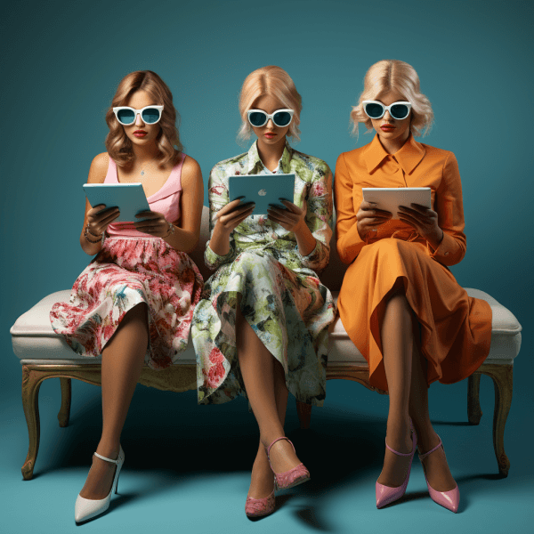 women engaging with social media