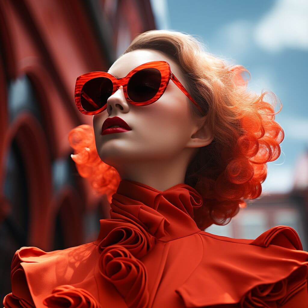 women with red glasses